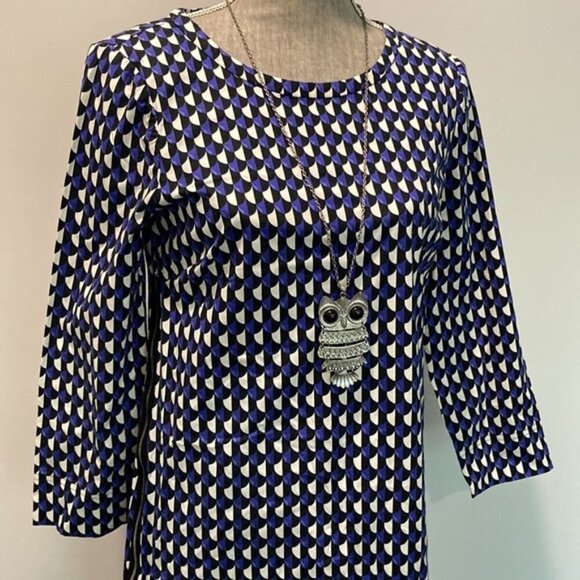 J Crew Blue Print Sleeve Midi Dress medium - Picture 4 of 13